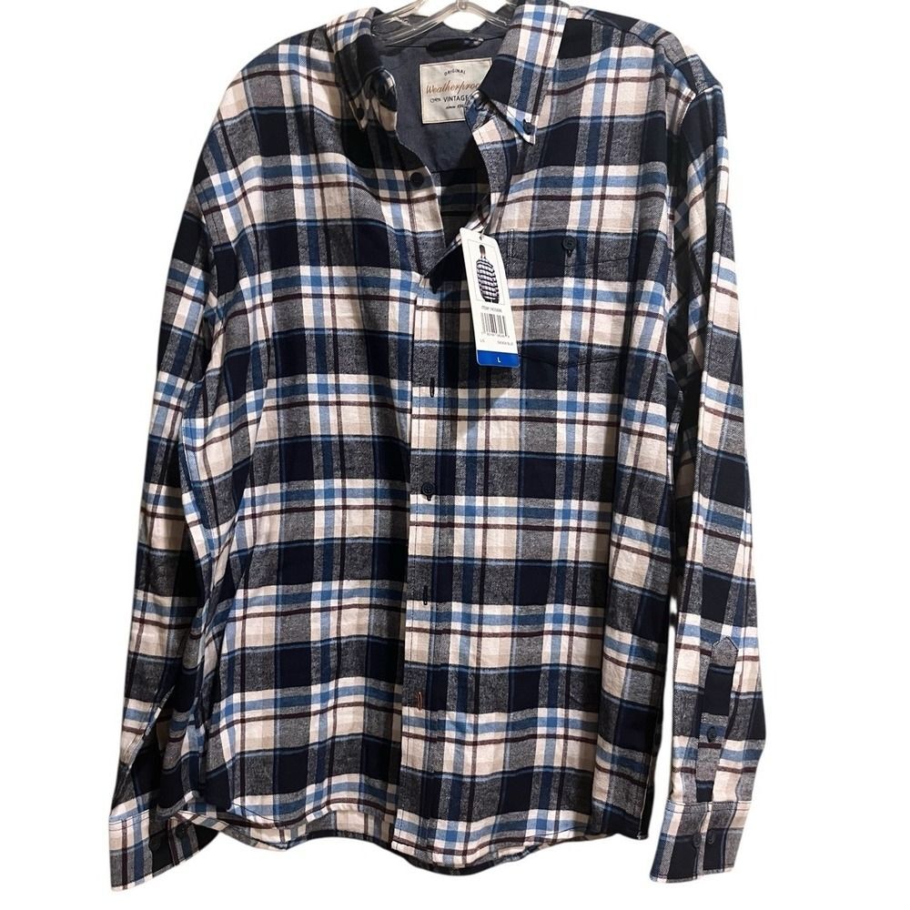 Original Weatherproof  Vintage Button-up Long Sleeve Large Blue Plaid NWT